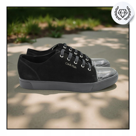 Buty Trampki Sneakersy Czarne Skóra Wygodne Niskie CALVIN KLEIN BLACK