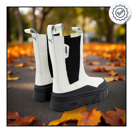 Buty damskie skórzane wysokie botki skóra białe puma mayze 386272 01 r. 38