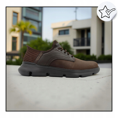 Buty męskie skórzane skechers brązowe wygodne wsuwane 205046/choc