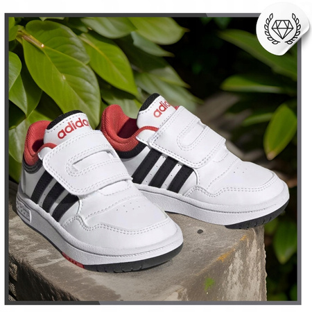 Buty Dziecięce Sneakersy Sportowe Białe Trampki Skóra ADIDAS HOOPS