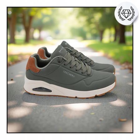 Buty sportowe męskie zielone wygodne sneakersy skechers 183004/olv 