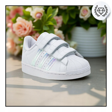 BUTY SPORTOWE DZIECIĘCE BIAŁE WYGODNE NA RZEP ADIDAS SUPERSTAR FV3655 