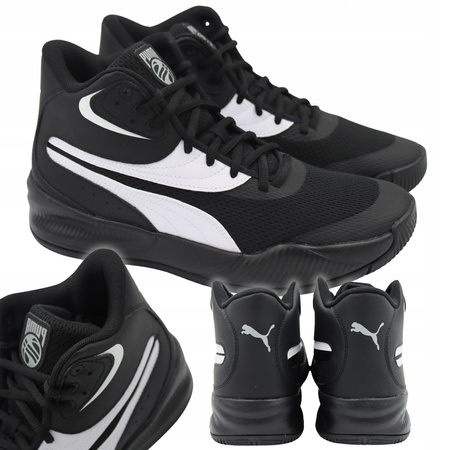 Buty Koszykarskie Męskie Wygodne Czarne Skórzane PUMA TRIPLE MID R. 40,5