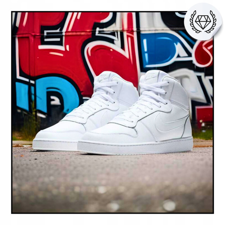 Buty Damskie Wysokie Skórzane Wygodne Białe NIKE WMNS EBERNON MID 