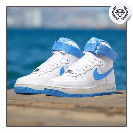 Buty Młodzieżowe Wysokie Wygodne Skóra Białe Rzep NIKE AIR FORCE 