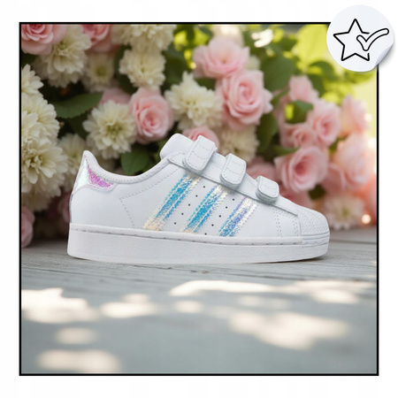 BUTY SPORTOWE DZIECIĘCE BIAŁE WYGODNE NA RZEP ADIDAS SUPERSTAR FV3655 