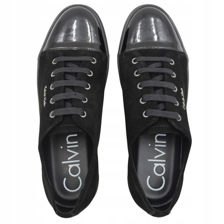 Buty Trampki Sneakersy Czarne Skóra Wygodne Niskie CALVIN KLEIN BLACK