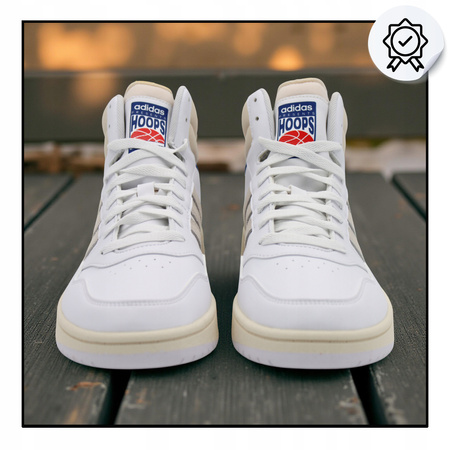 Buty Sneakersy Wysokie Białe Skóra Skórzane Wygodne ADIDAS HOOPS
