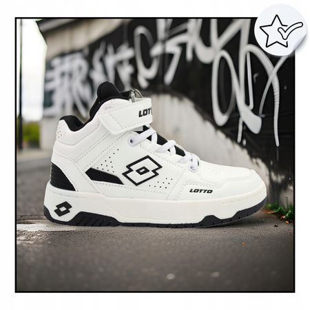 BUTY DZIECIĘCE WYSOKIE BIAŁE EKOSKÓRA LOTTO PIVOOT 2600210K1011