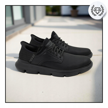 Buty męskie skórzane skechers czarne wygodne wsuwane 205046/bbk 
