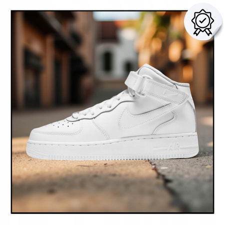 Buty Młodzieżowe Wysokie Wygodne Białe Skórzane NIKE AIR FORCE 1