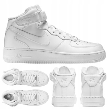 Buty Młodzieżowe Wysokie Wygodne Białe Skórzane NIKE AIR FORCE 1