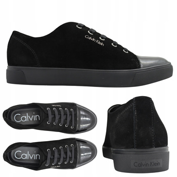 Buty Trampki Sneakersy Czarne Skóra Wygodne Niskie CALVIN KLEIN BLACK