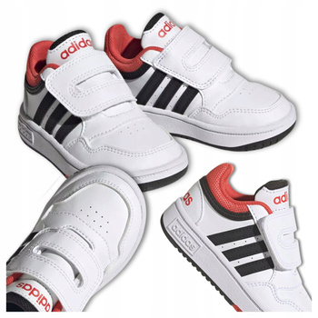 Buty Dziecięce Sneakersy Sportowe Białe Trampki Skóra ADIDAS HOOPS