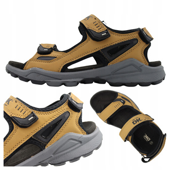 Sandały Męskie Wygodne Przewiewne Lekkie Na Lato Rzepy DK 8137 CAMEL