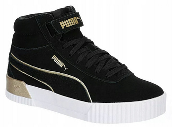 Buty Damskie Czarne Wysokie Wygodne Rzep PUMA CARINA MID SD METAL