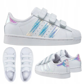 BUTY SPORTOWE DZIECIĘCE BIAŁE WYGODNE NA RZEP ADIDAS SUPERSTAR FV3655 